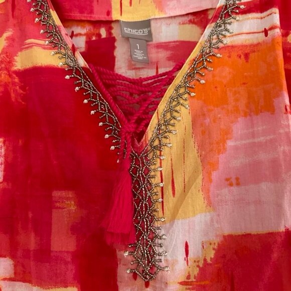 Chico’s Lace-Up Beaded Tunic - Picture 2 of 8